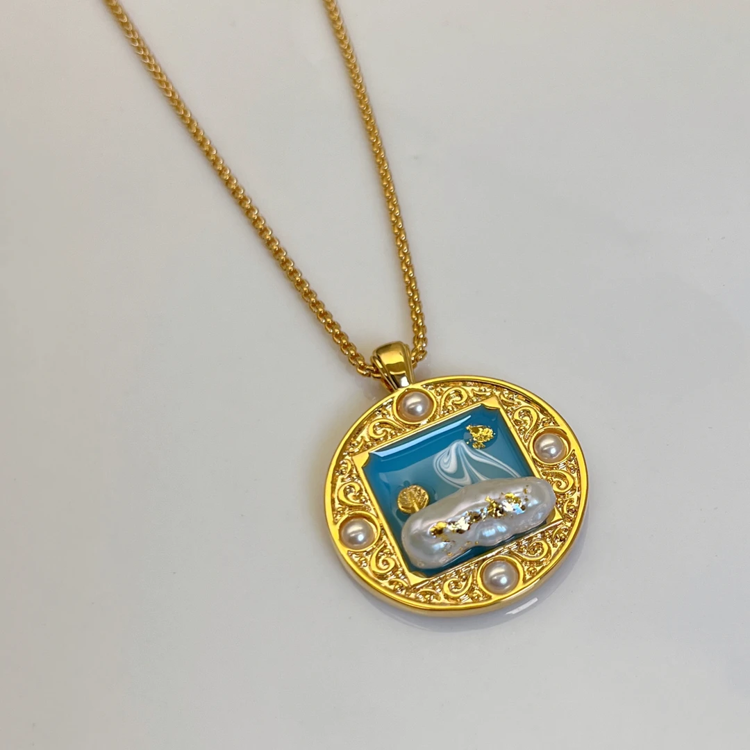 铜合金项链 T235/珐琅工艺巴洛克风格项链毛衣链55cm+5cm