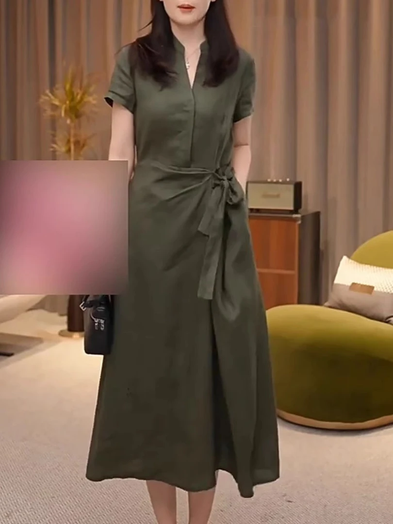 高级感气质收腰显瘦连衣裙女2025夏季新款中长款过膝休闲裙子女