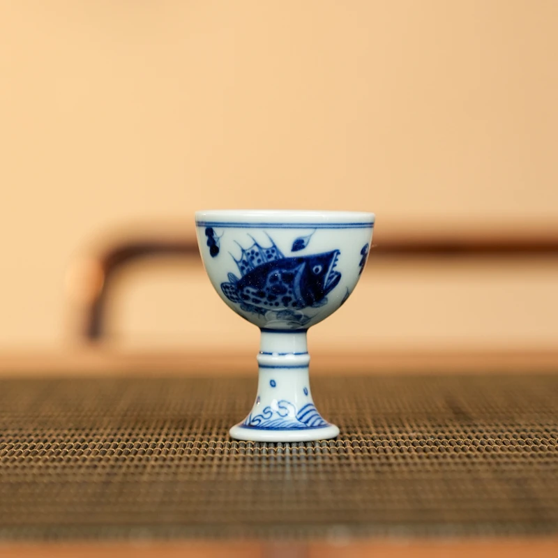 【墨舍柴窑】墨舍柴窑桃红桂鱼茅台杯（moshe87）纯手工陶瓷手绘中式