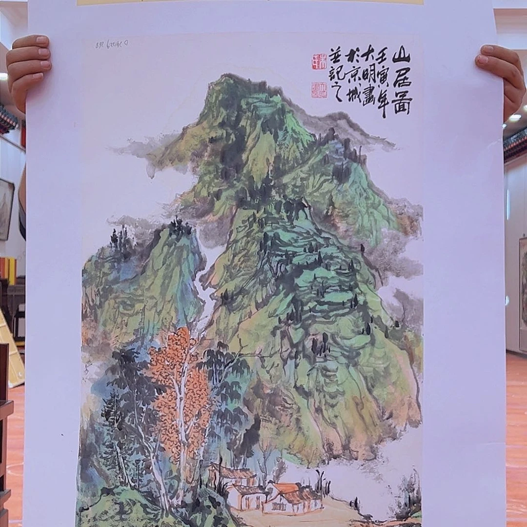 国画朱大明原作溯源带证件合影视频