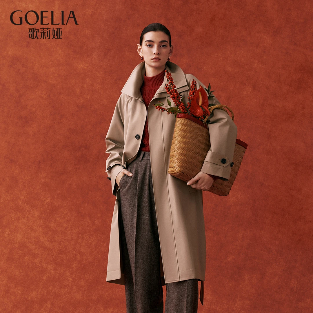 歌莉娅精纺绵羊毛通勤风衣宽松长款设计感1E2L6L300