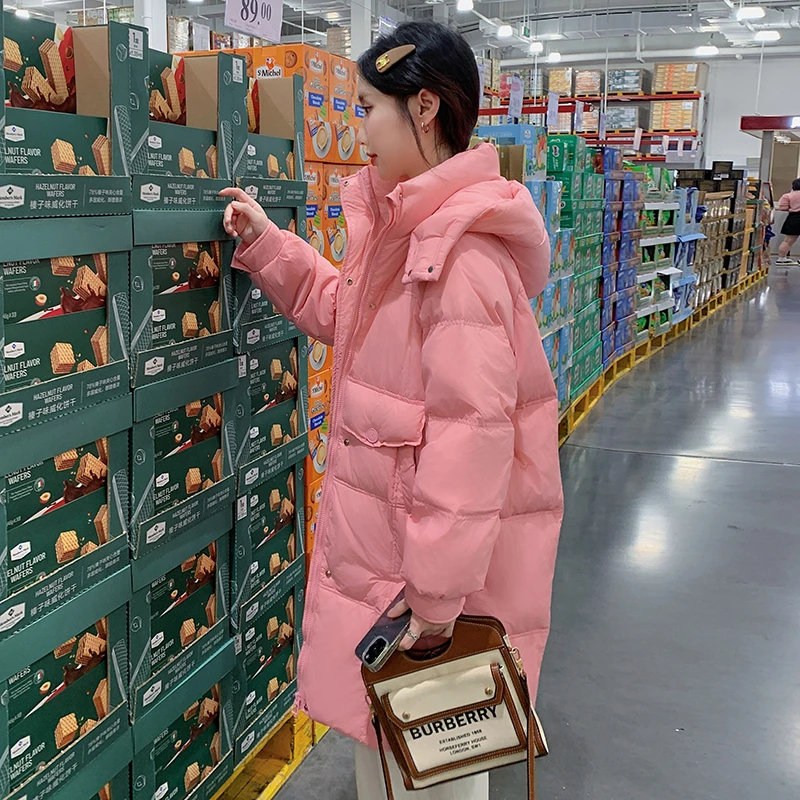 粉色中长款羽绒服女2025冬新款甜美百搭保暖小个子加厚白鸭绒外套