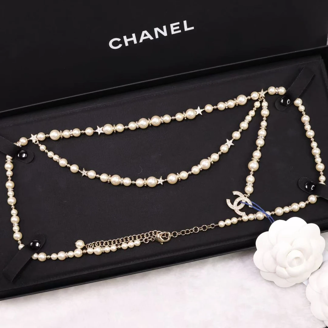 全新未使用 Chanel/香奈儿 23a金色满钻星星珍珠腰链项链 05999