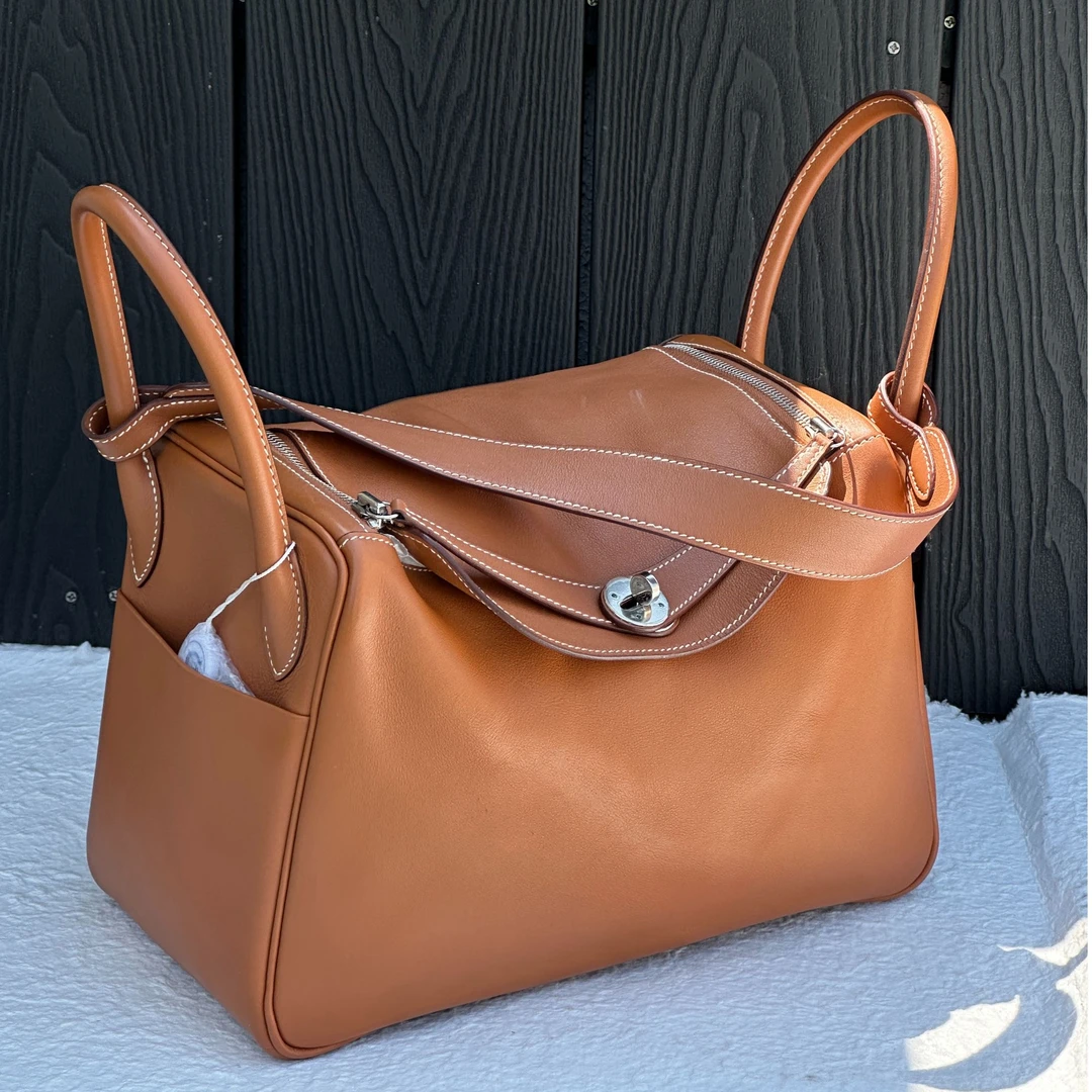 99新 Hermes/爱马仕 Lindy 30 金棕银扣 框I刻05年 sw皮 98新