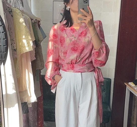蕊蕊家夏季新款短款碎花雪纺防晒上衣