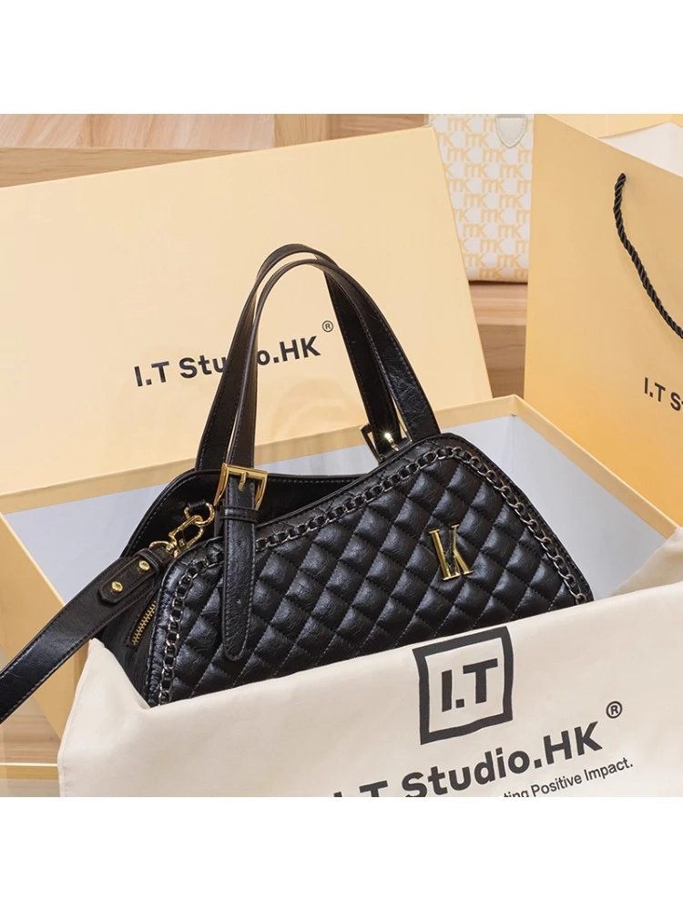 香港真皮手提妈妈包超火通勤包女2025新款夏季小众高级质感单肩包