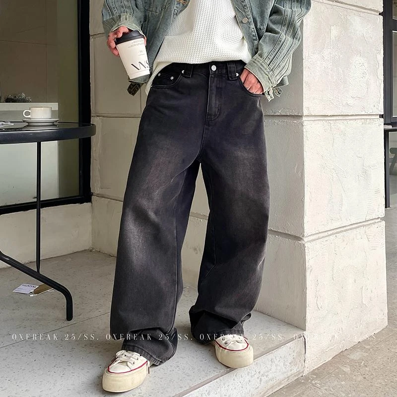 OXFREAK 「A字版型 13.5OZ」美式复古黑色牛仔裤男直筒宽松伐木裤