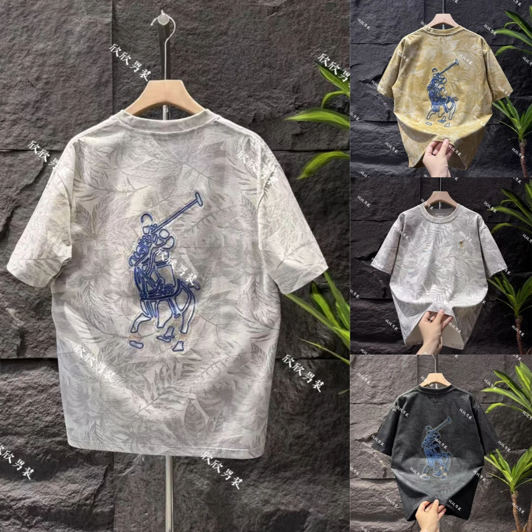 潮牌刺绣时尚印花透气休闲男士短袖