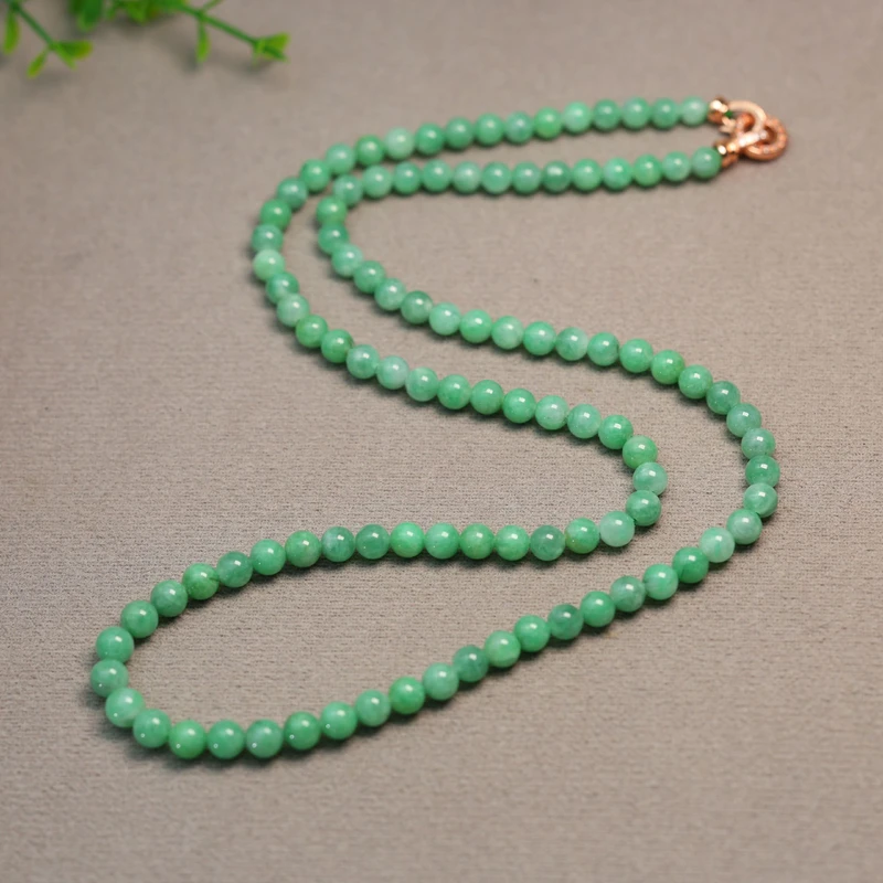 #K135冰糯种满绿缅甸天然A货翡翠圆珠子项链多圈手链