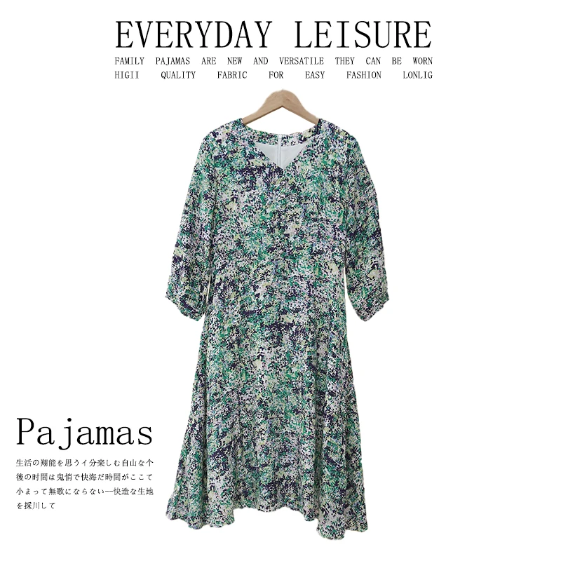 夏季女士100%桑蚕丝连衣裙V领气质优雅宽松BB0289舒适透气