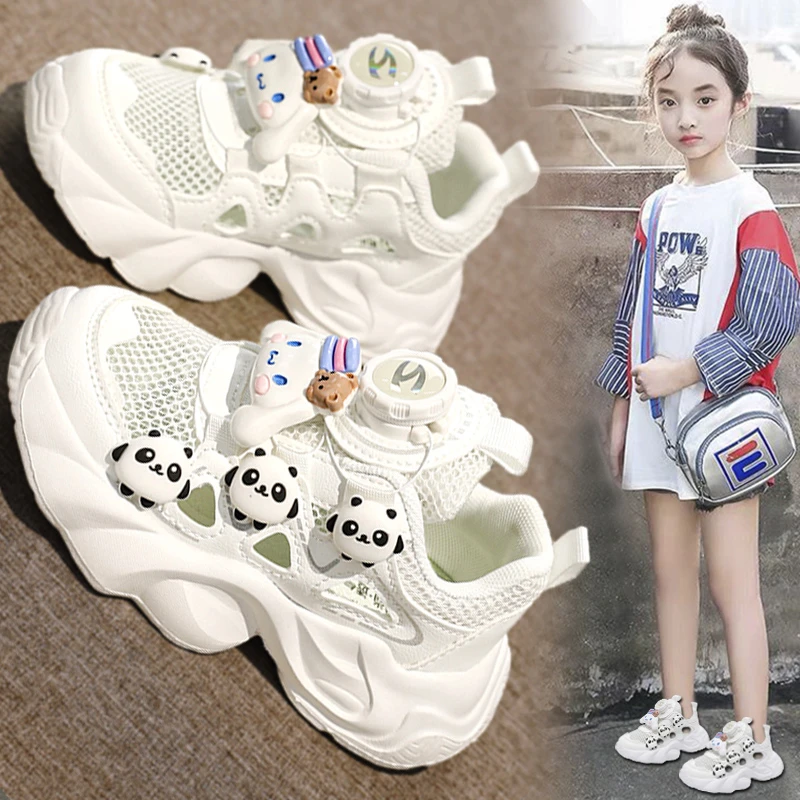 ABC玉桂狗女童鞋2024新款夏季儿童运动单网鞋大童镂空小白老爹鞋