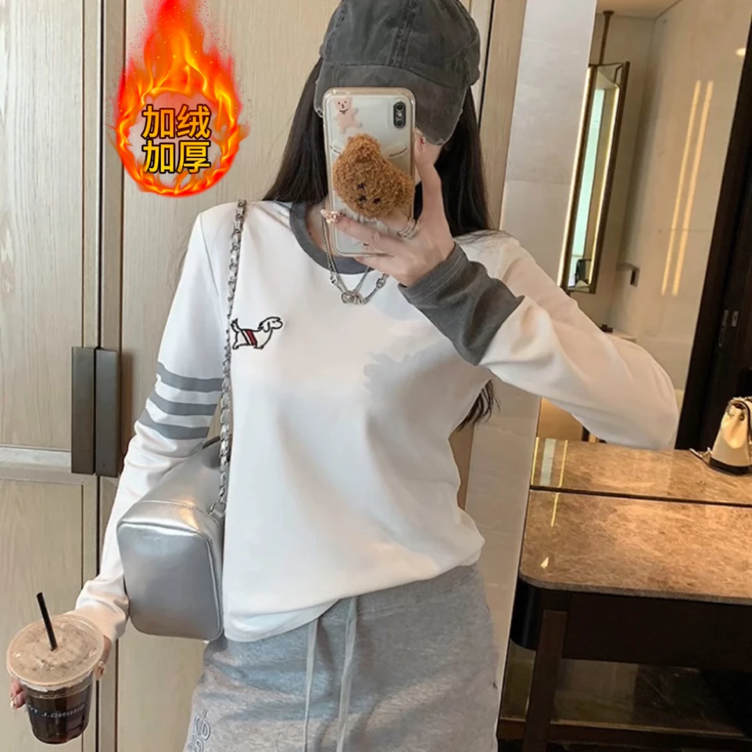 加绒保暖·外贸原单【狗狗❧刺绣】假两件拼接长袖显瘦打底衫上24227