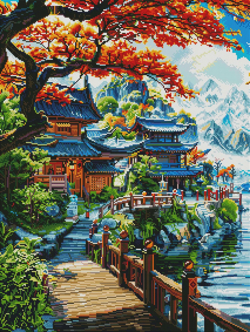 新疆长绒棉*江南晚秋70*90大格十字绣精准印花(裸包）