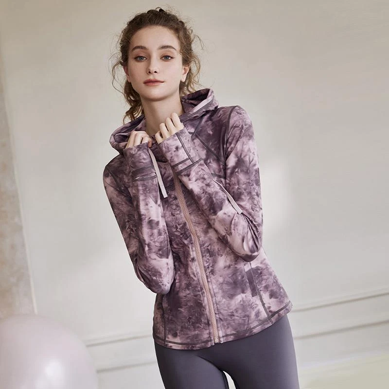 LULUISSUE春季网球扎染印花连帽速干瑜伽服修身外套女运动训练健
