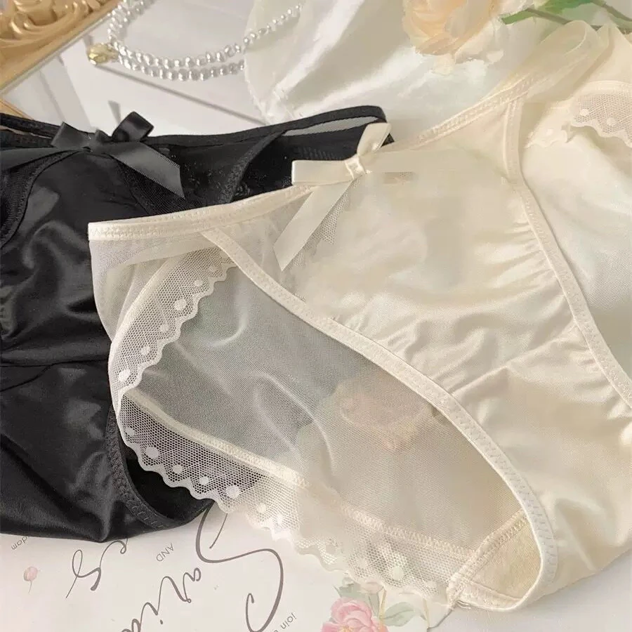 蔓荔内可Many Neko日系纯欲蕾丝蝴蝶结透气低腰女士夏季三角内裤