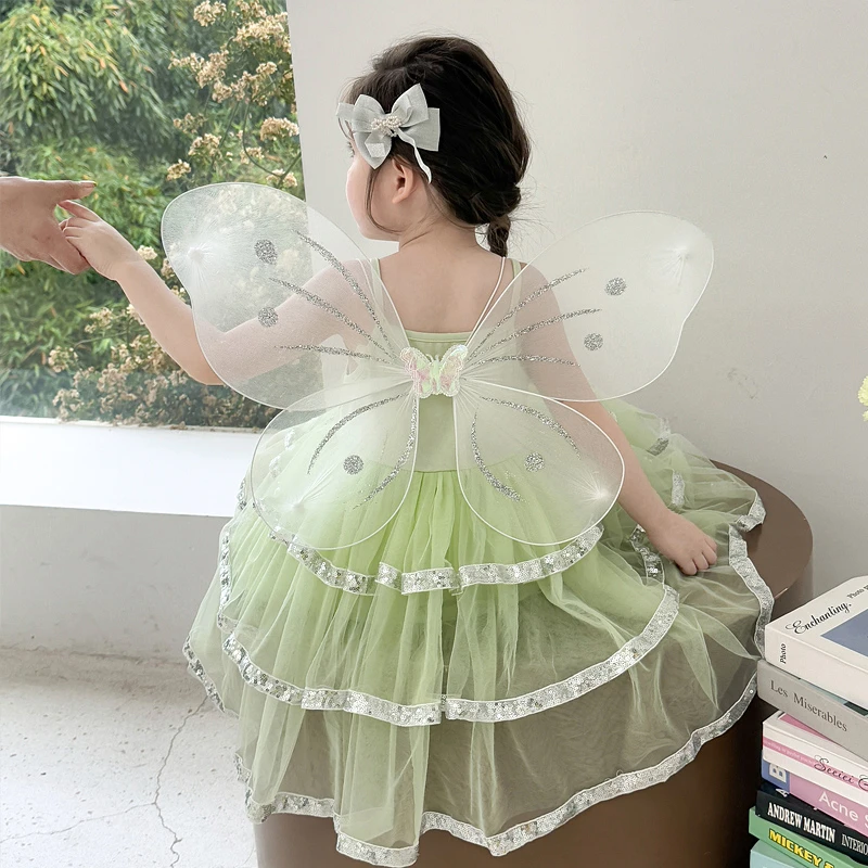 女童蝴蝶翅膀连衣裙夏季2025新款可爱洋气吊带裙儿童花仙子公主裙