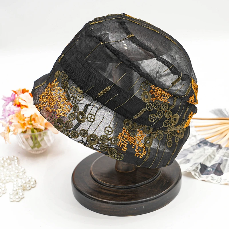 塌塌帽【金钱柳】遮白发香云纱春季新款桑蚕丝真丝遮阳防晒帽子