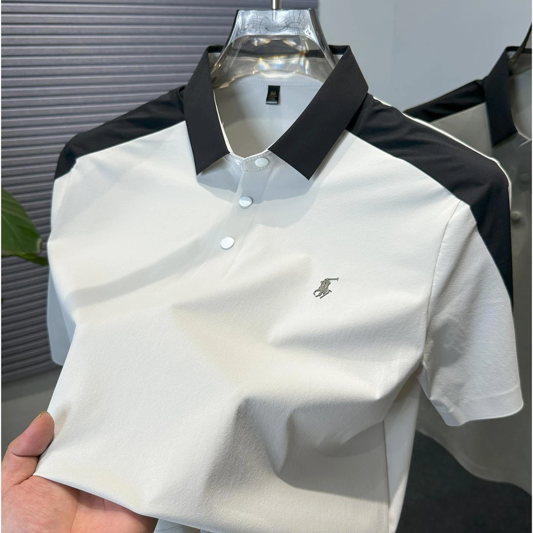 休闲潮流拼接冰丝polo衫短袖男夏季宽松休闲运动短袖翻领t恤男薄