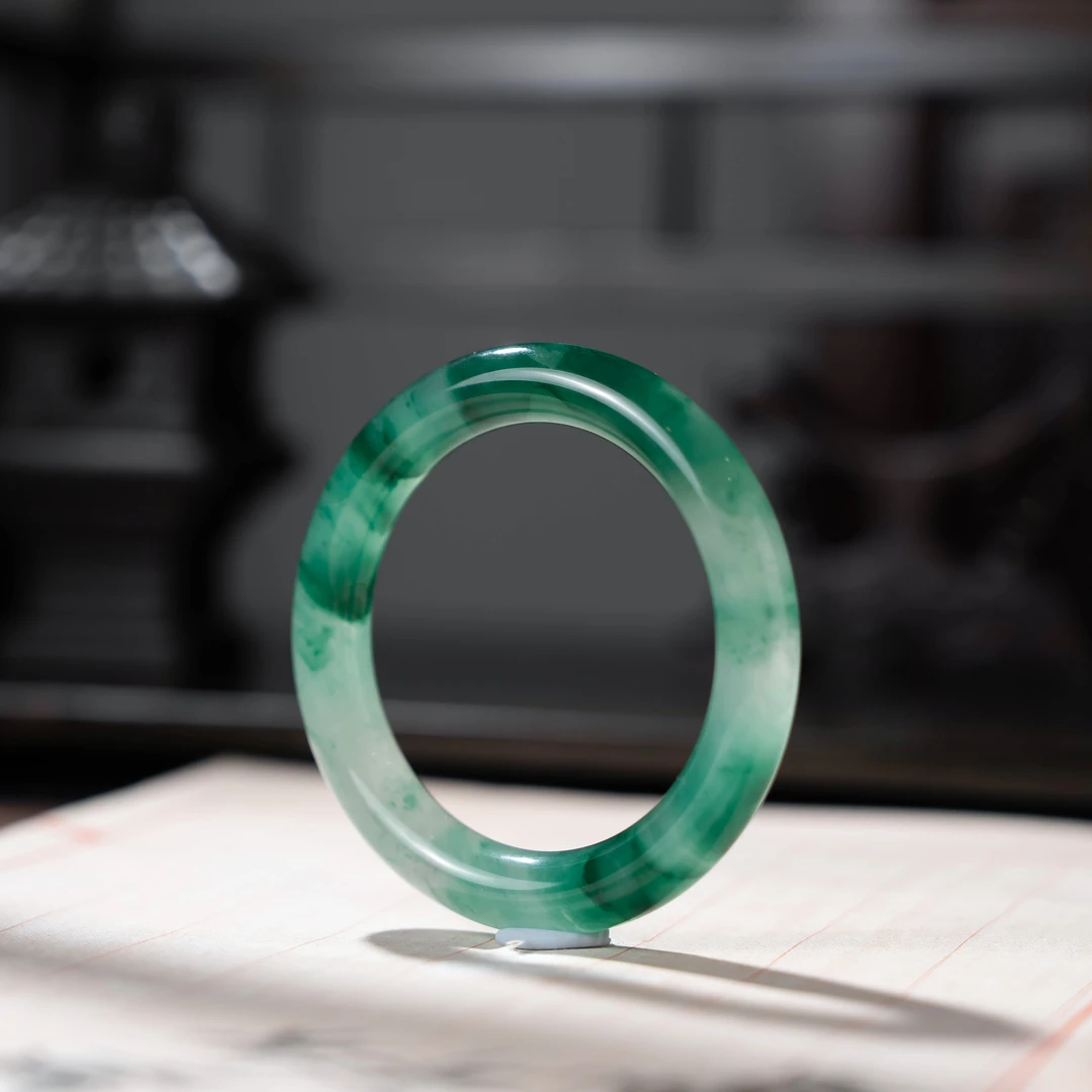 RJF【翠沁浓】天然+非洲翠+正品+冰底+飘花手镯（天然玉多样发一件）