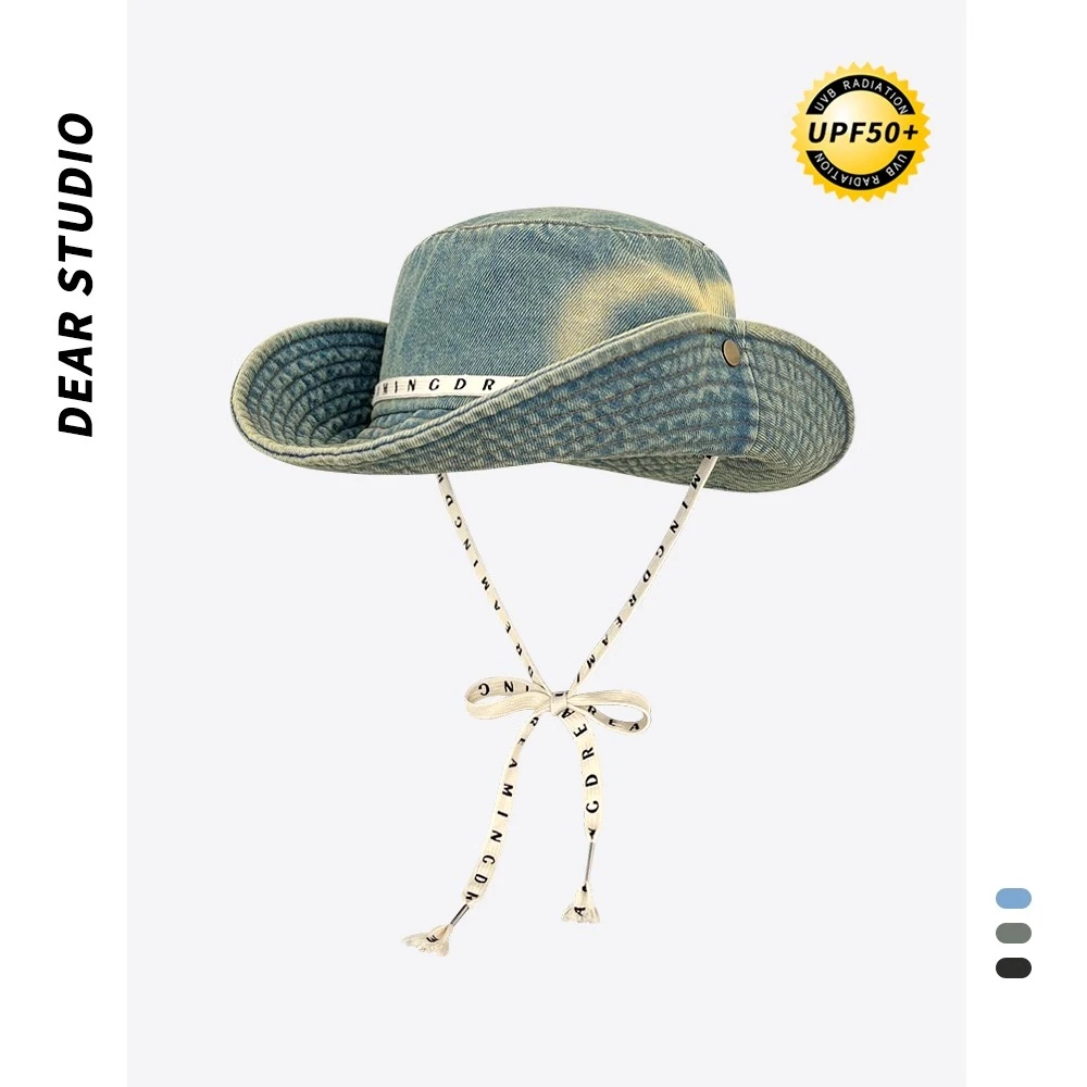 2025新款字母绑带牛仔登山帽子女户外遮阳防晒日系复古西部牛仔帽