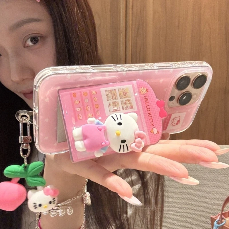 可爱卡通爱心立体镜面猫咪适用苹果16promax手机壳15保护套14/13