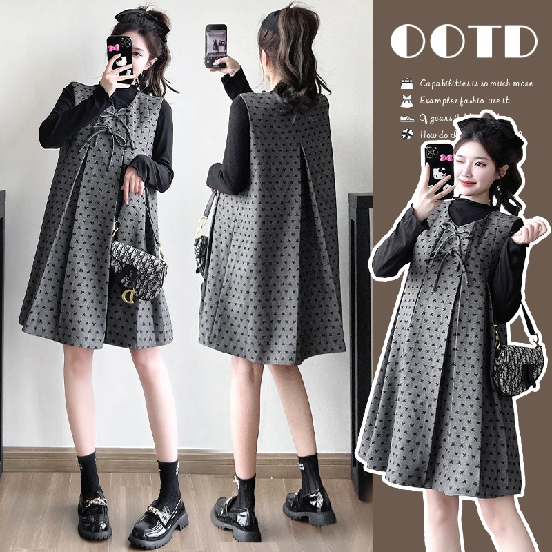 「小清优选」2025新款春季甜美蝴蝶孕妇背心裙洋气打底两件套小个子