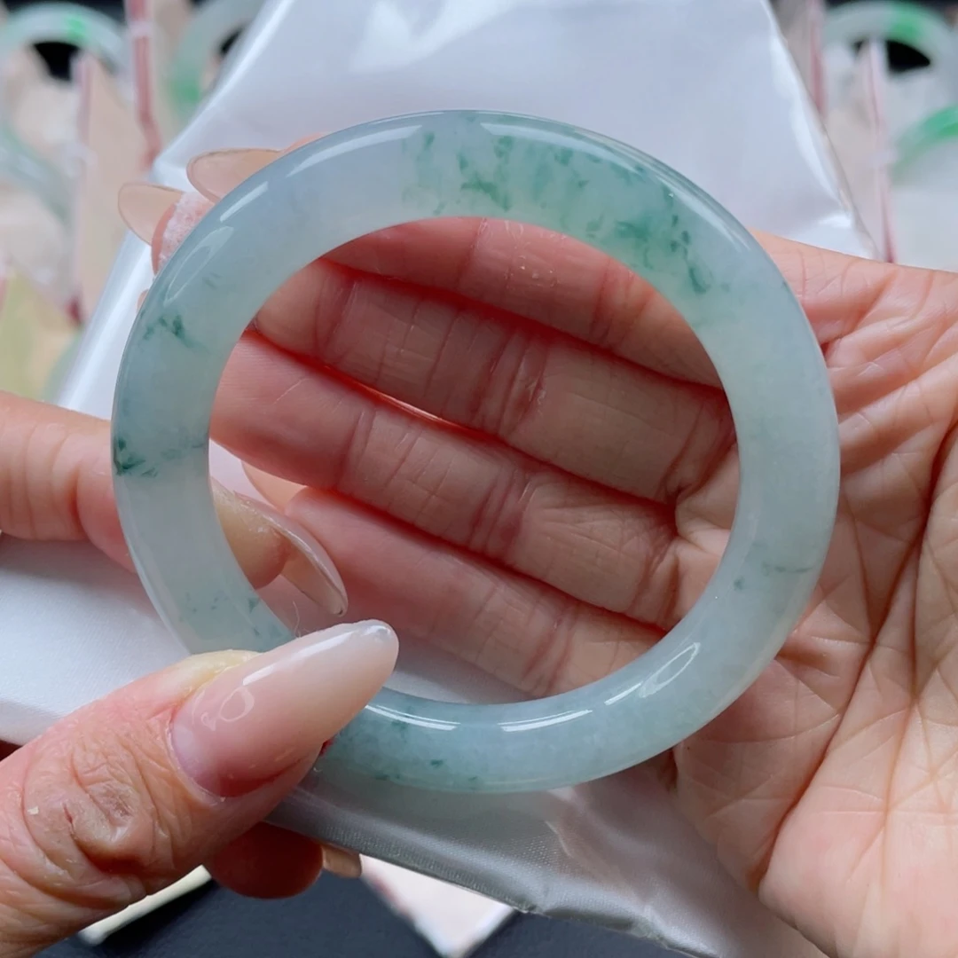 未镶嵌手镯翡翠56.2圈 繁星碎绿花 素净 恬静4号