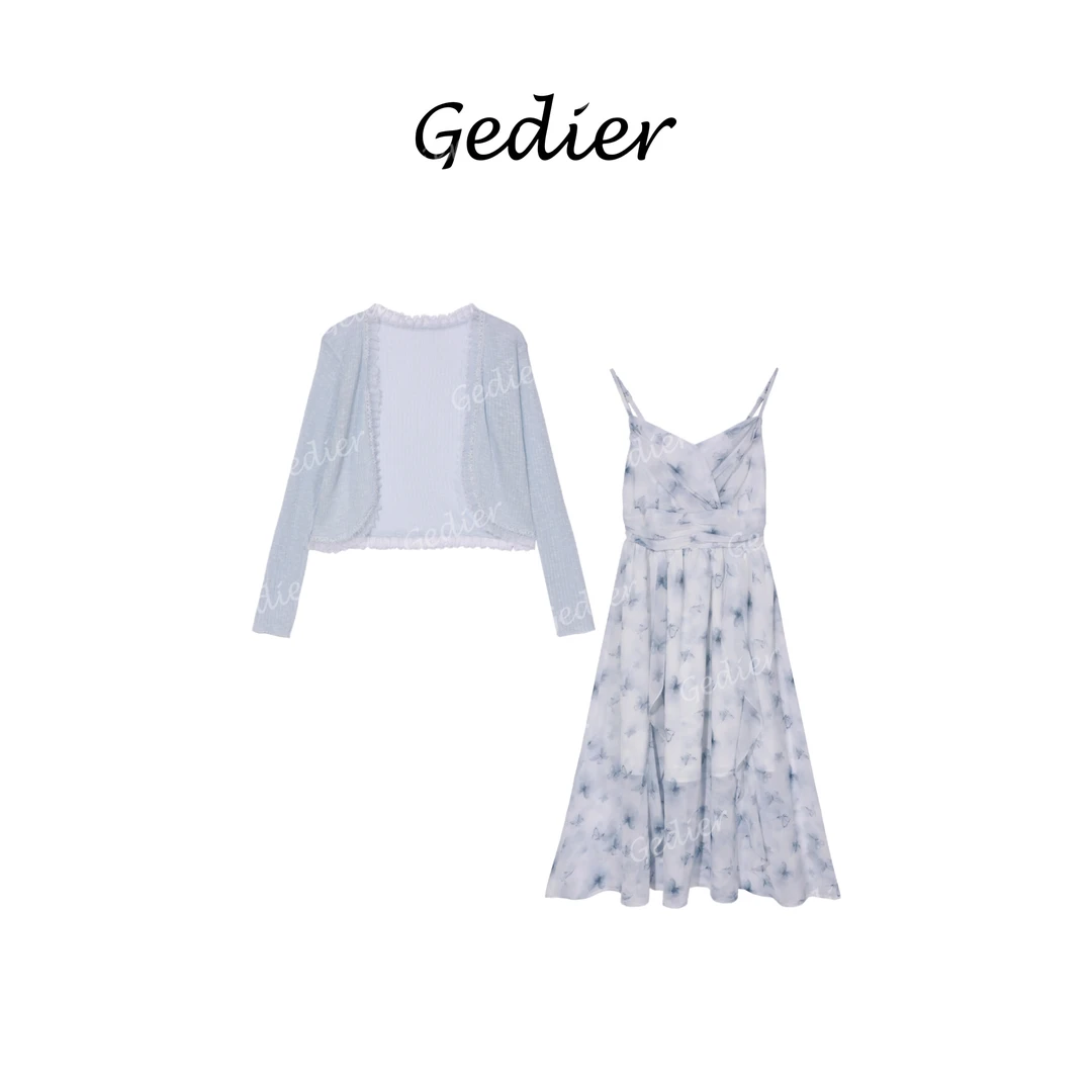 【歌蒂尔Gedier】2025年夏季浪漫蝴蝶印花长袖连衣裙套装DG520327Y