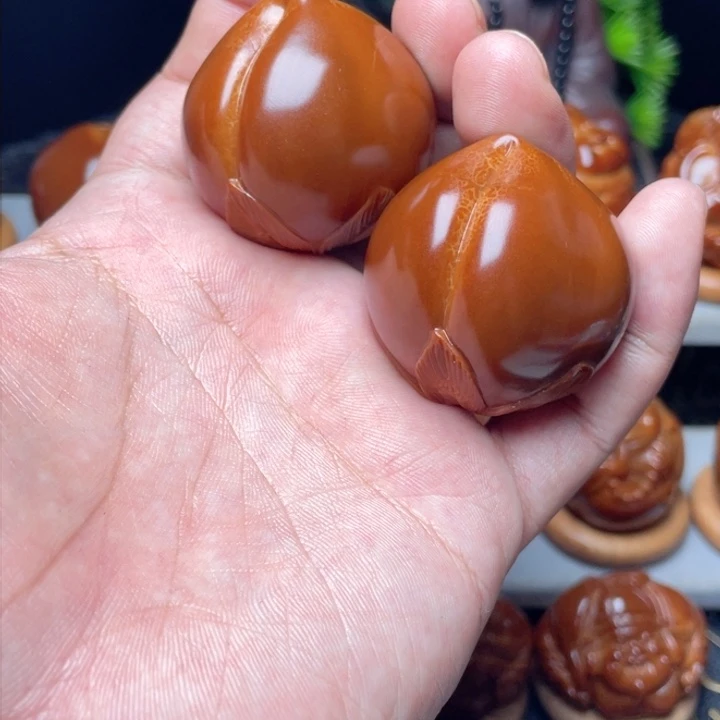 把件橄榄核寿桃手球3.5