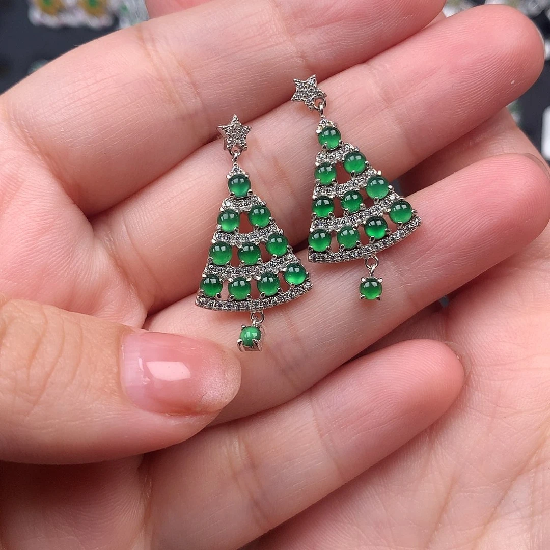 桃****翡翠银S925镶嵌耳饰