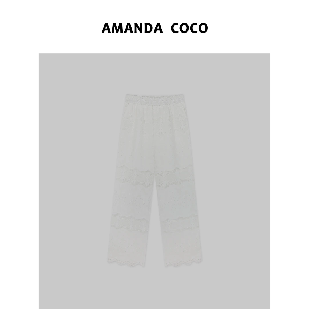 奈奈 | 轻盈通透～夏季法式简约重工蕾丝镂空钩花休闲直筒阔腿裤