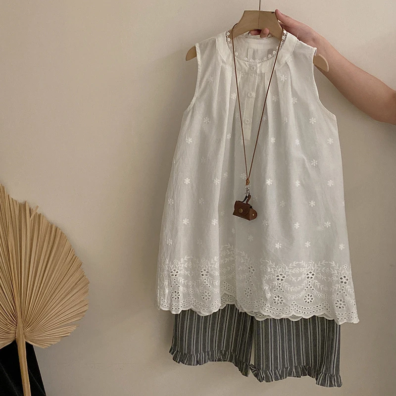 韩版女童夏季无袖花边连衣裙2025新款儿童百搭韩系女童阔腿裤套装