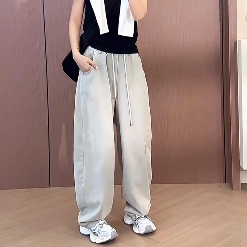 阔腿香蕉裤夏季弯刀牛仔裤女2025新款梨形身材高腰显瘦直筒拖地裤