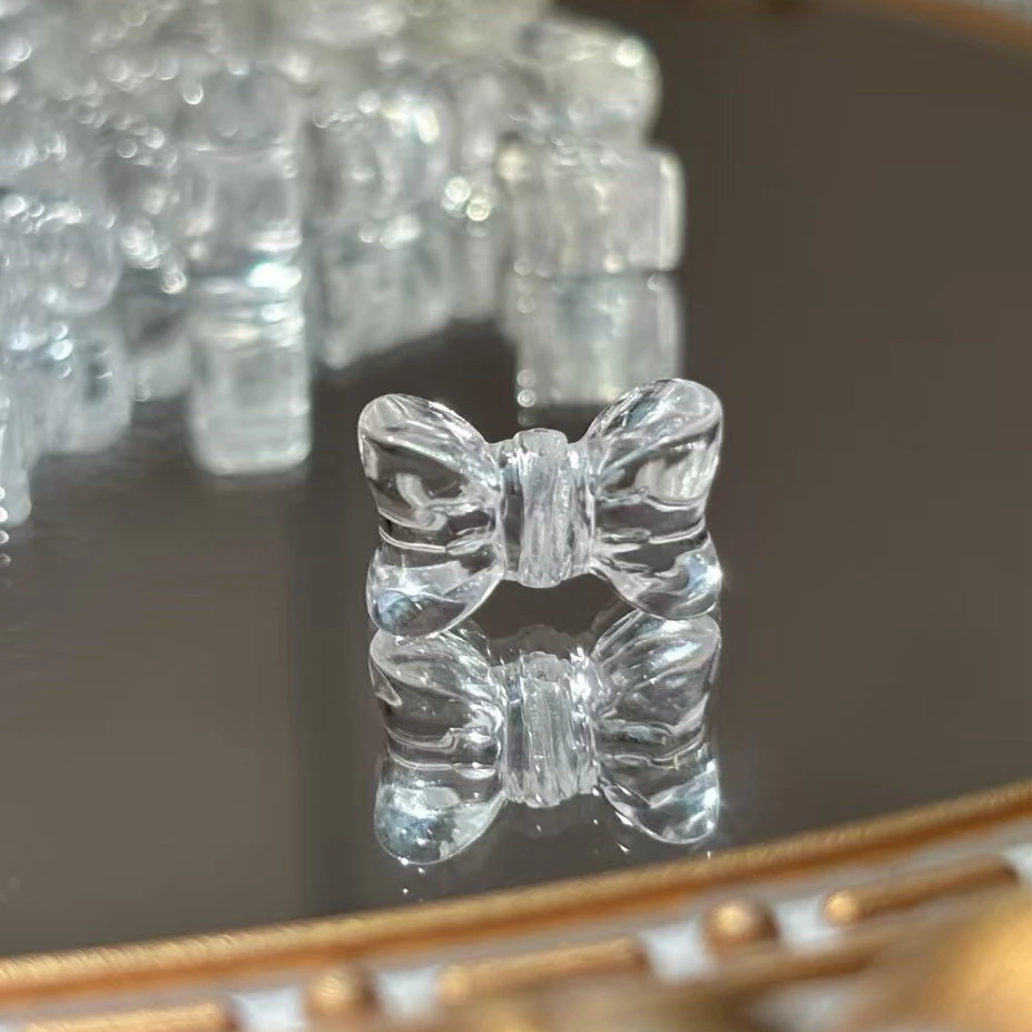 天然白水晶蝴蝶结配件典雅精致串饰手工diy手链编绳散珠水晶配饰