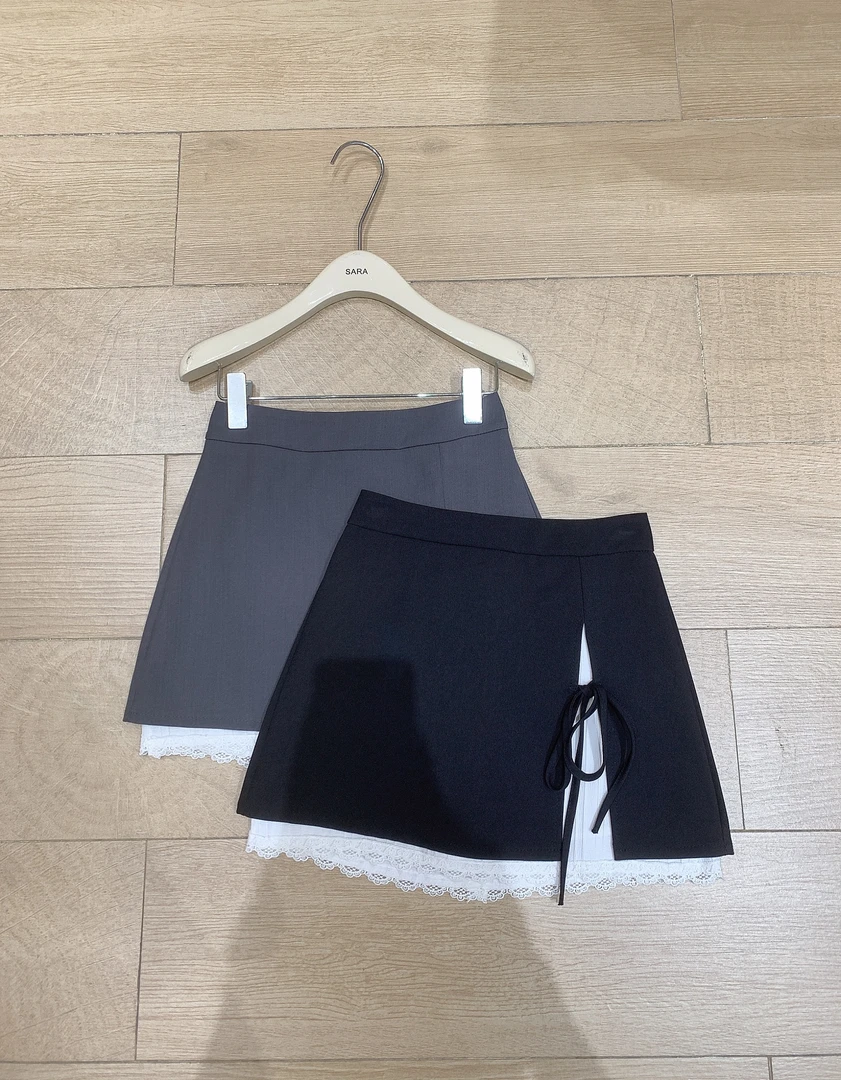 79208  韩版气质蕾丝花边开口绑带半身裙（带内衬）  Sara