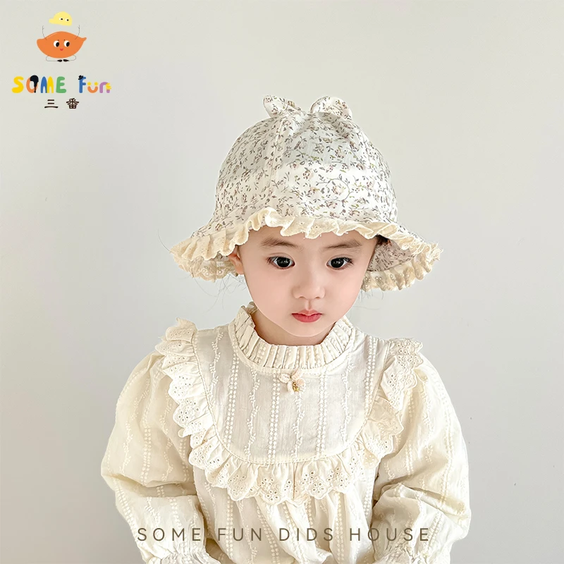 宝宝帽子春秋季婴幼儿渔夫帽女宝薄款碎花透气遮阳帽夏薄款韩版