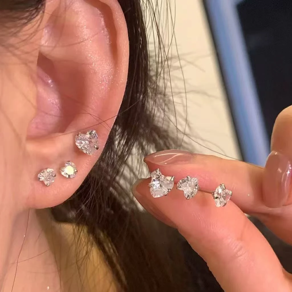 铜合金耳饰 爱心六件套耳钉女简约百搭耳环2025小巧精致日常耳饰