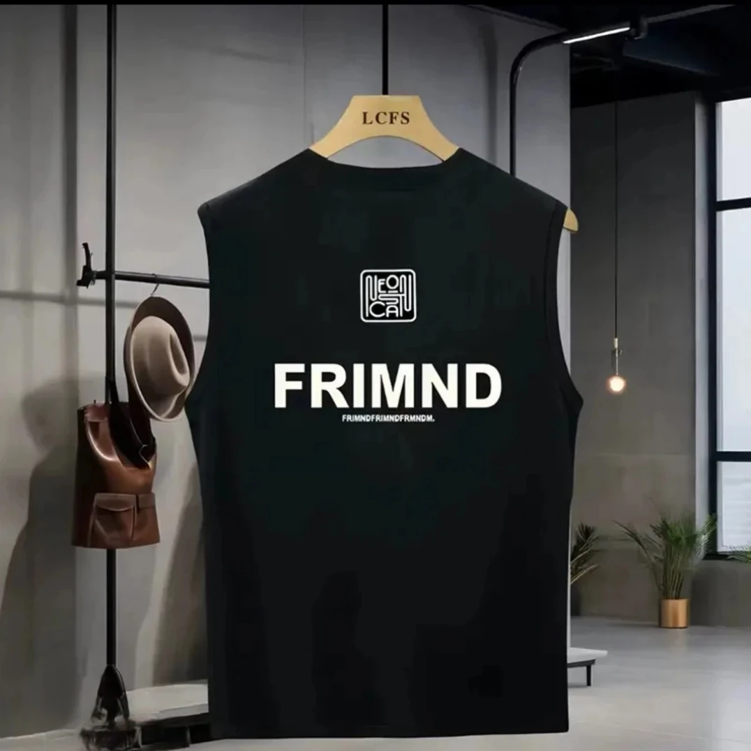 2025年新款重磅纯棉印花圆领背心无袖宽松休闲短袖t恤男女情侣