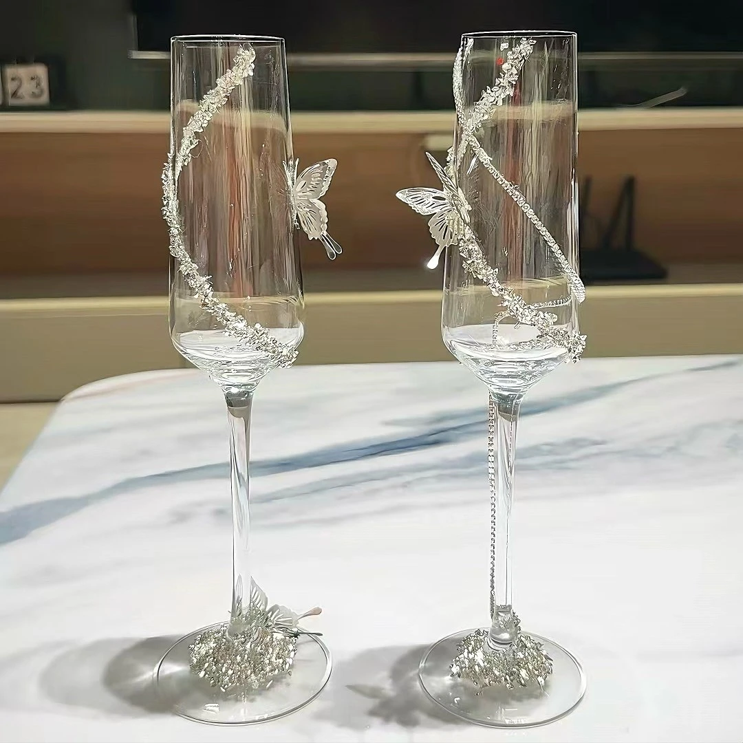 流苏灵动蝴蝶结婚敬酒杯新婚拍照出片神器杯子材料包送闺蜜礼物