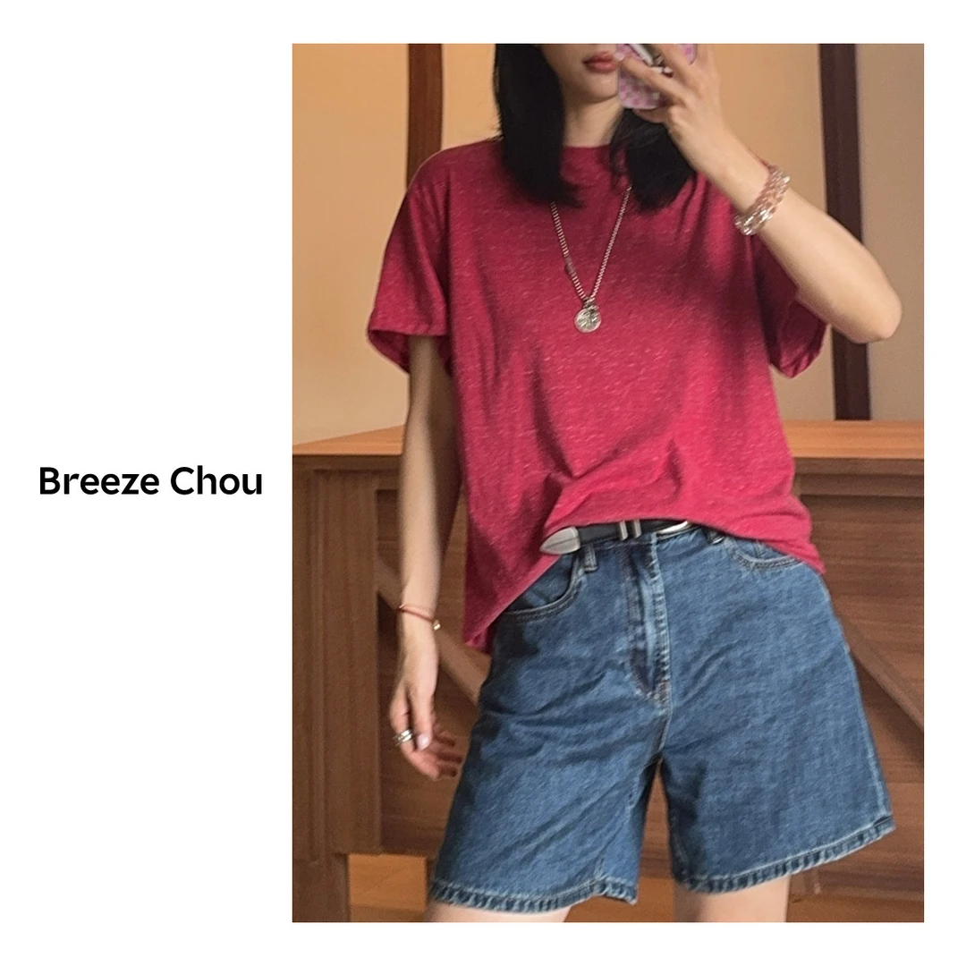 Breeze Chou短袖圆领女款纯色休闲圆领T恤t恤简约设计感欧美风