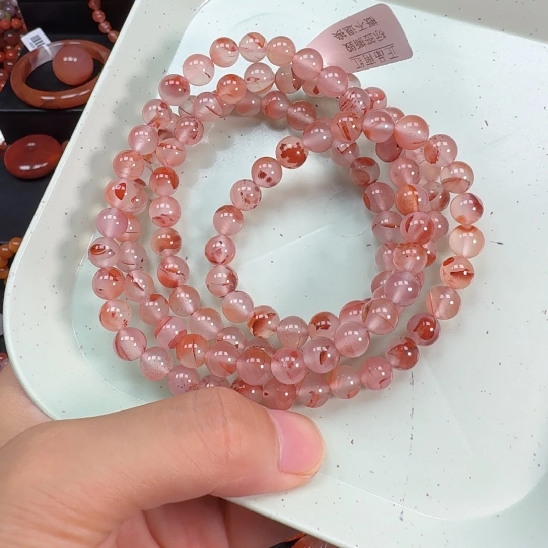 南红玛瑙未镶嵌粉花7.5mm