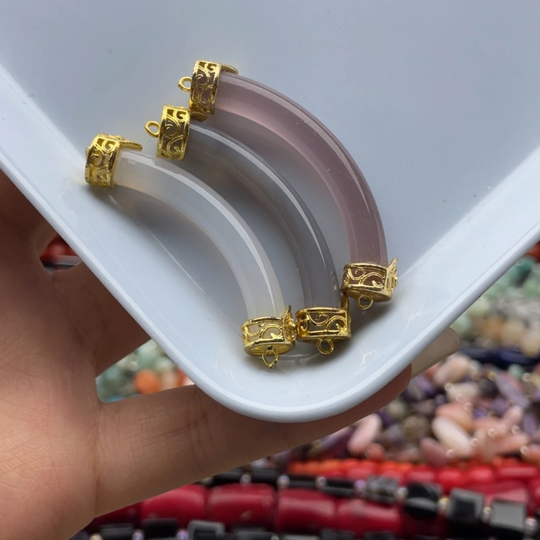 玛瑙/玉髓合金珠宝半成品一个装玛瑙弯管