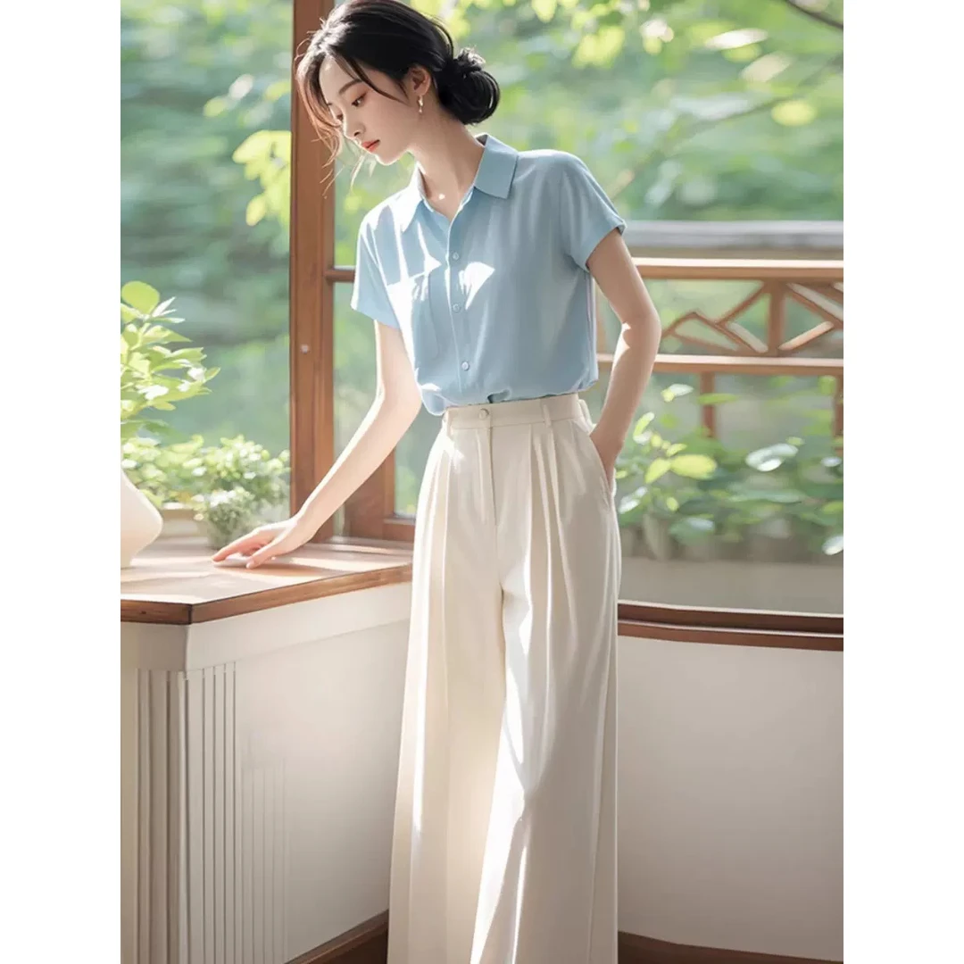 2025新款冷淡系高级感干练气质时尚职业衬衫裤子两件套装女装夏季