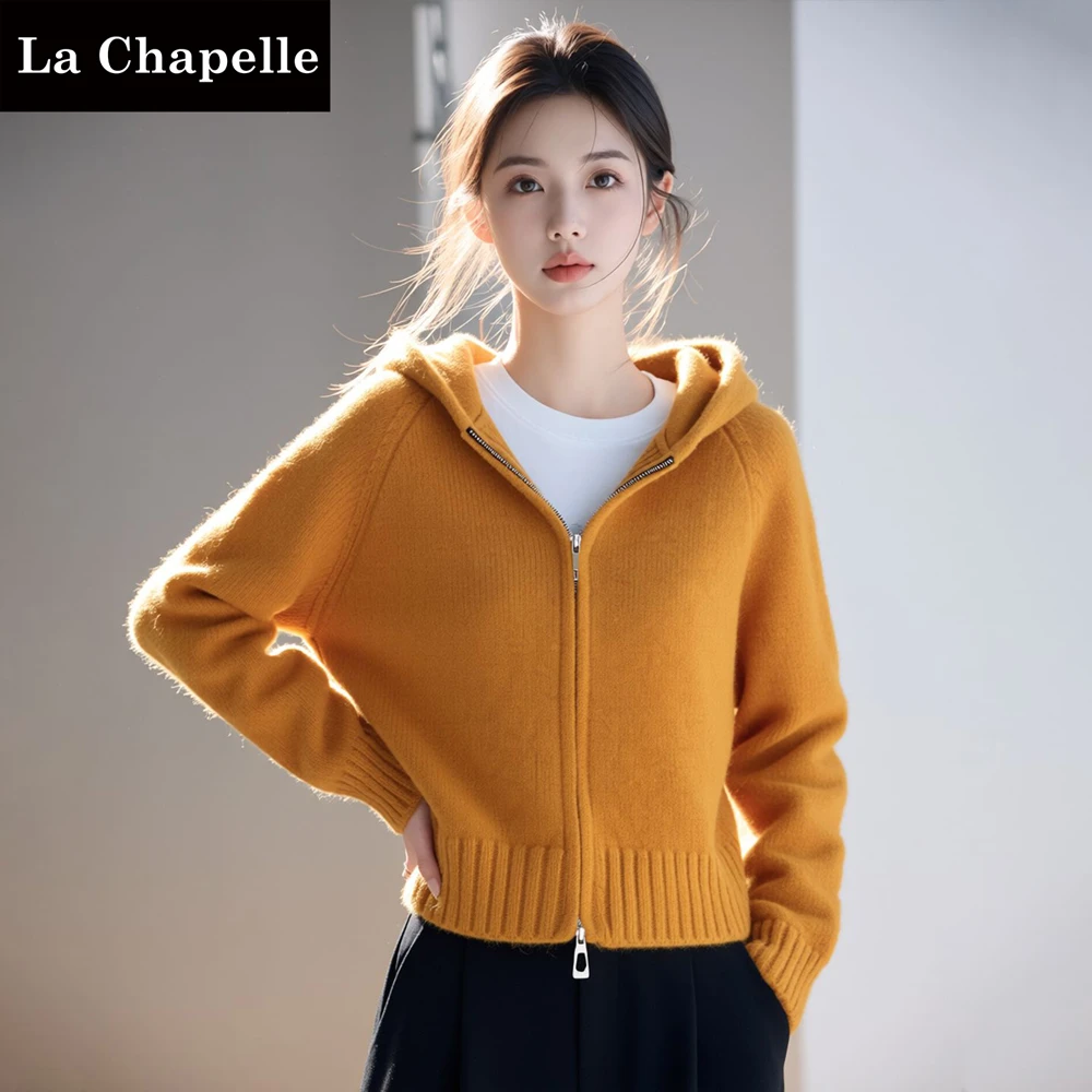 拉夏贝尔独特洋气宽松长袖针织衫女秋冬加厚高级感双拉链外套毛衣