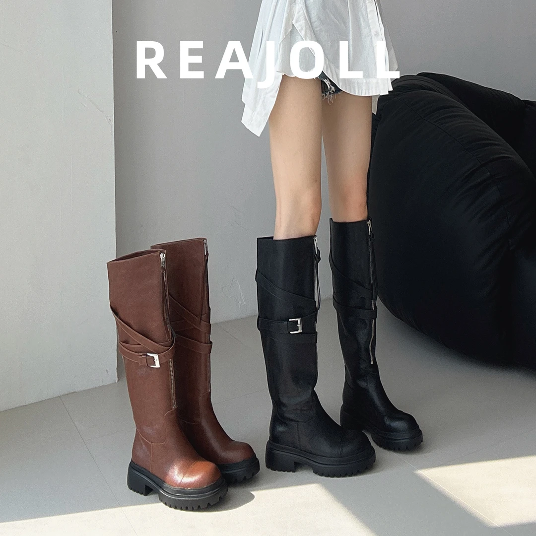 长筒靴子女2025秋冬新款宽版裤管网红法式厚底骑士靴黑色高筒长靴