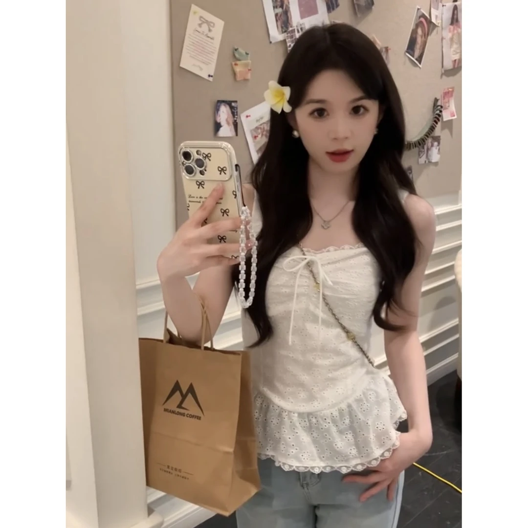 设计感小众修身纯欲感甜美小吊带背心女夏季蕾丝花边精致镂空上衣