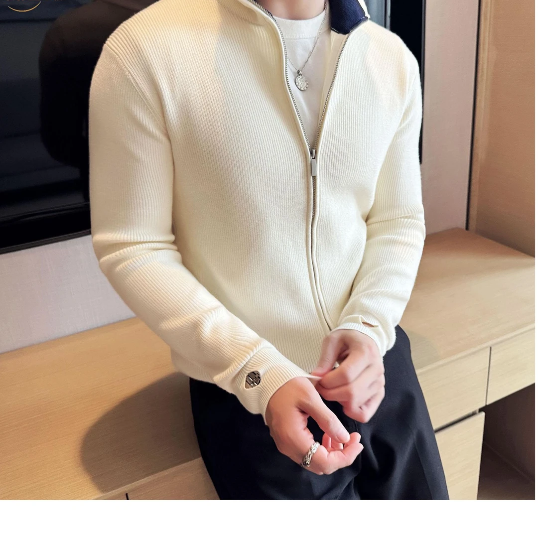 灏吉弧男士毛衣秋冬季半拉链新款外套加厚商务针织衫开衫上衣