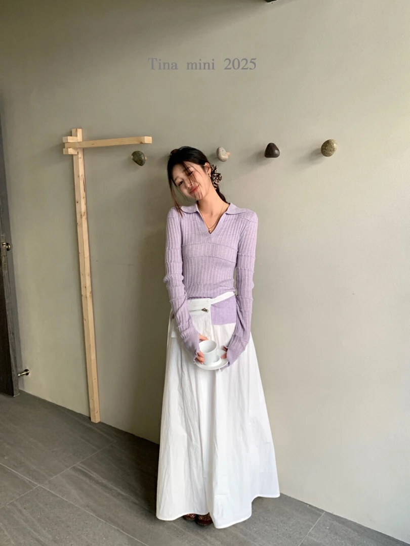 春上新!【奈思Nice】优雅休闲风纯色针织衫  8871#