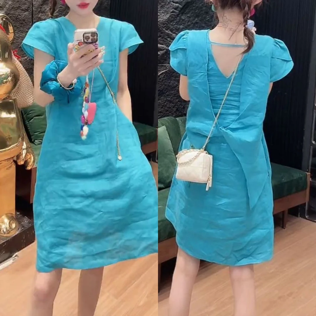 2025夏季新款时尚设计感大露背蝴蝶结连衣裙小个子减龄气质显瘦裙