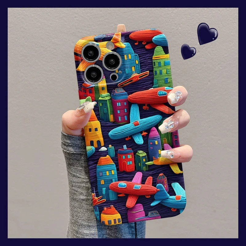 油画简约飞机适用苹果16手机壳华为创意viv全包小米15oppo菲林壳